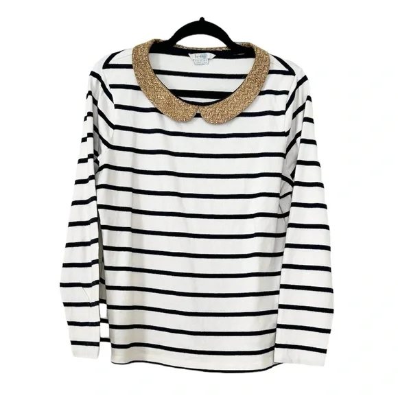 Boden Striped Gold Shimmer Collar Top - Picture 3 of 12